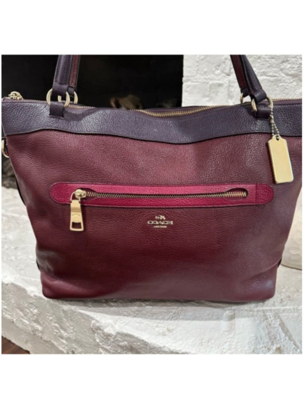 Coach Tyler Burgundy Aubergine Leather Tote Shoulder Bag – F57210